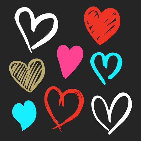 Set of nine hand drawn heart. Handdrawn rough marker hearts isolated on white background. Vector illustration for your graphic designのイラスト素材