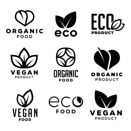 Eco food, vegan organic products and ecology. Set of design elementsのイラスト素材