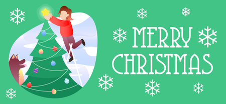 Merry Christmas Greeting Card with Handdrawn Lettering and Elements. Xmas card. Winter background. Holiday Happiness. Trend design decorations and posters. Vector Illustration EPSのイラスト素材