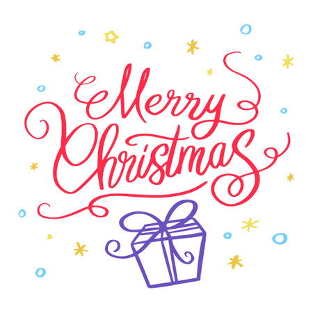 Merry Christmas Greeting Card with Handdrawn Lettering and Elements. Xmas card. Winter background. Holiday Happiness. Trend design decorations and posters. Vector Illustration EPSのイラスト素材