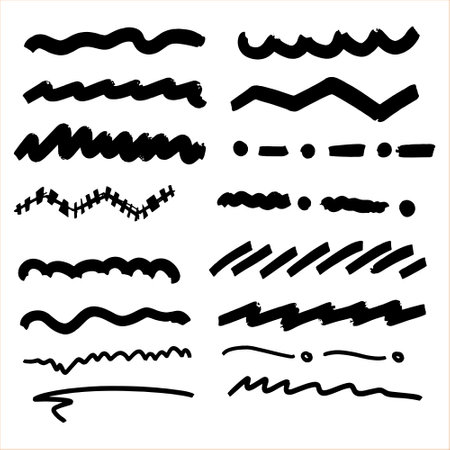 Handmade Collection Set of Underline Strokes in Marker Brush Doodle Style Various Shapes - Vector EPSのイラスト素材