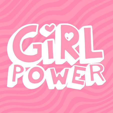 Girl power inscription handwritten with bright pink vivid font. GRL PWR hand lettering. Feminist slogan, phrase or quote. Modern vector illustration for t-shirt, sweatshirt or other apparel print.のイラスト素材