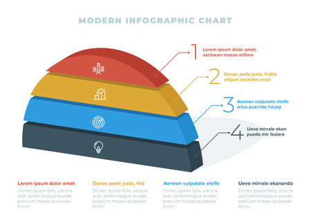 Pyramid 3D info chart graphic for business design. Reports, step presentations in cone shape with icons and description beneath. - Vector EPSのイラスト素材