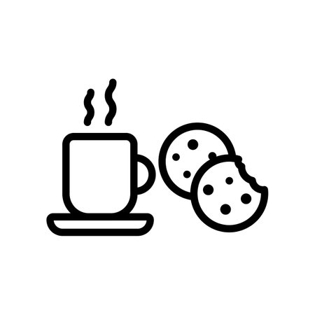 Coffee cup and cookie icon vector. A thin line sign. Isolated contour symbol illustrationのイラスト素材