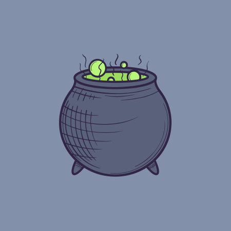 Illustration of a witch cauldron with green potion. Vector illustration.のイラスト素材