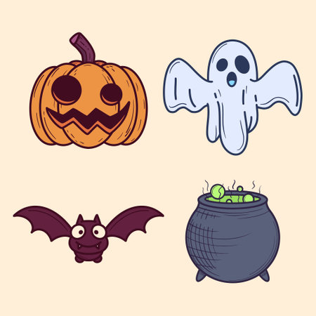 Halloween icon set. Vector illustration in doodle style.のイラスト素材