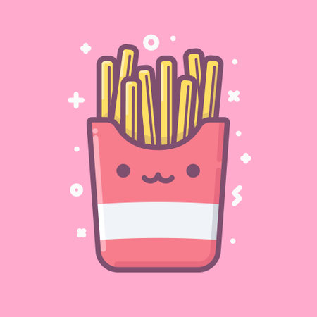 Funny cartoon french fries. Fast food vector illustration in line art style.のイラスト素材