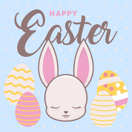 Happy easter card with cute bunny and eggs vector illustration graphic designのイラスト素材