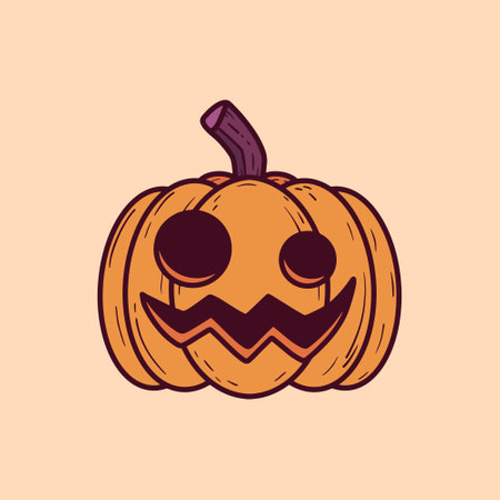 Halloween pumpkin with scary face. Vector illustration in doodle style.のイラスト素材