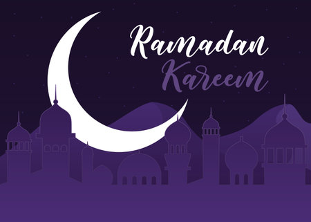 Ramadan Kareem background with mosque and moon. Vector illustration.のイラスト素材