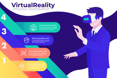Virtual reality infographic design template. Vector illustration in flat design style.のイラスト素材