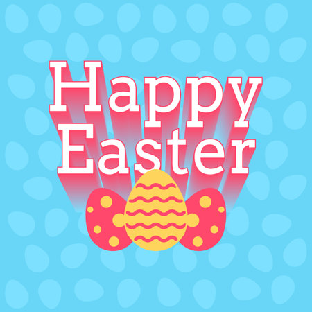 Happy Easter greeting card with eggs on blue background. Vector illustration.の写真素材