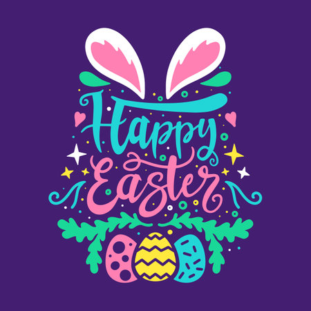 Happy Easter. Greeting card with lettering. Vector illustration.のイラスト素材