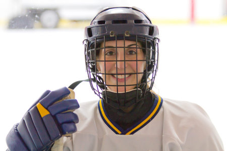 Female ice hockey player before a game