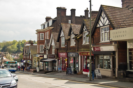 Shops and businesses on Station Road in Oxted, Englandのeditorial素材