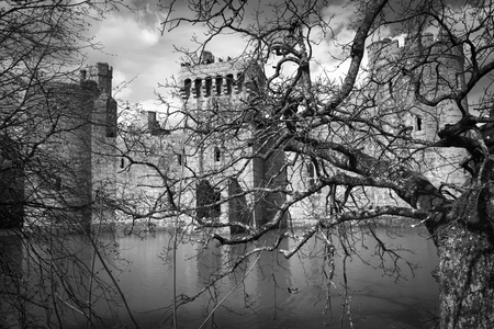 Medieval castle fortress surrounded by moatのeditorial素材