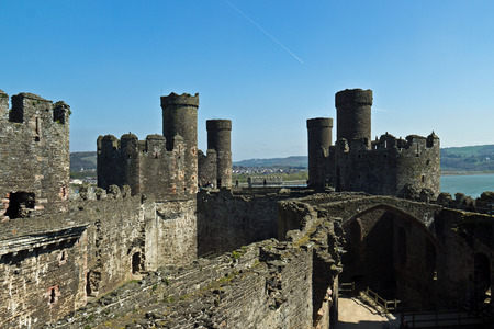 Conwy castle with stone walls and towersのeditorial素材