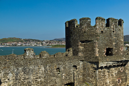 Conwy castle with stone walls and towersのeditorial素材