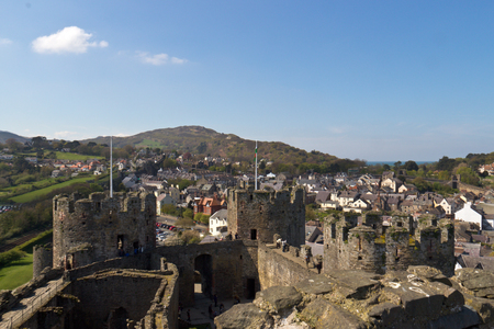 Town of Conwy, Wales as seen from the castle wallsのeditorial素材