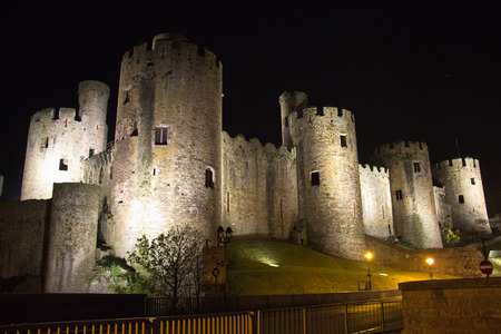 Majestic Conwy Castle illuminated at nightのeditorial素材