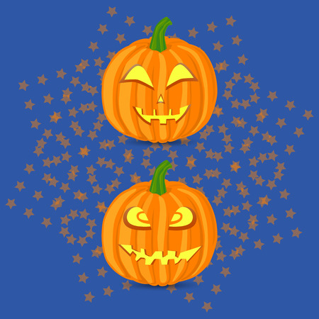 Pumpkins in the starry blue backgroundのイラスト素材