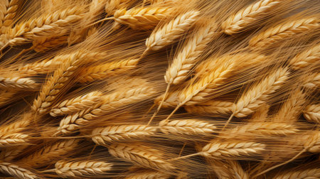Wheat ears on a dark background, close-up, top viewの素材