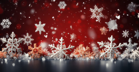 Christmas background with snowflakes and bokeh lights 3D renderingの素材