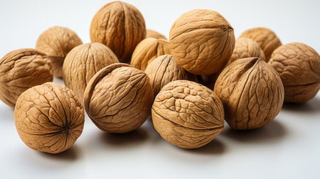 Group of walnuts on white backgroundの素材