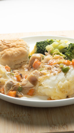 Chicken and Vegetables with Mashed Potatoes and Broccoli.の写真素材