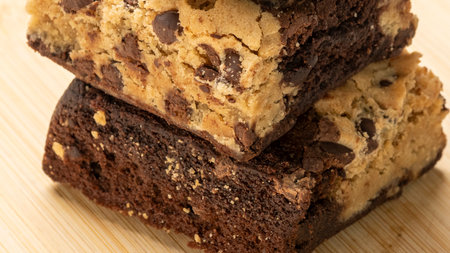 Chocolate chip cookies on a wooden board, close up, macroの写真素材