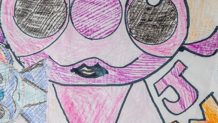 Texture, background, pattern. Silk fabric with an abstract drawing.の写真素材