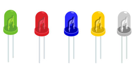 Set of Colourful LED Bulbs Vector art. Red Led, Blue Led, Gree Led, Yellow Led, White Led. Light Emitting Diodesのイラスト素材