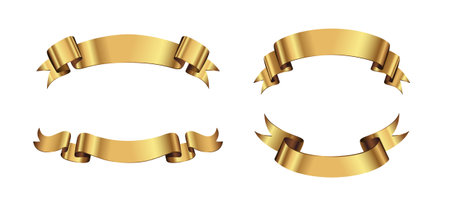 A set of 4 fancy decorative golden vector ribbonsのイラスト素材