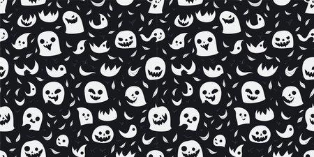 Halloween black and white seamless pattern of ghosts.のイラスト素材