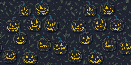 Halloween black and white seamless pattern of pumping lanterns.のイラスト素材