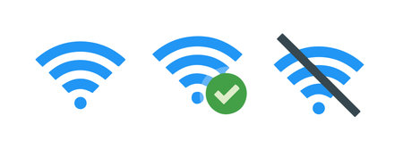colored vector icons of wifi connect disconnect and not available.のイラスト素材