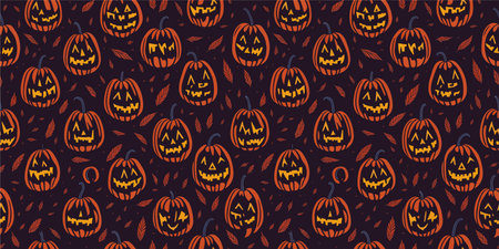 Halloween black and white seamless pattern of pumping lanterns.のイラスト素材
