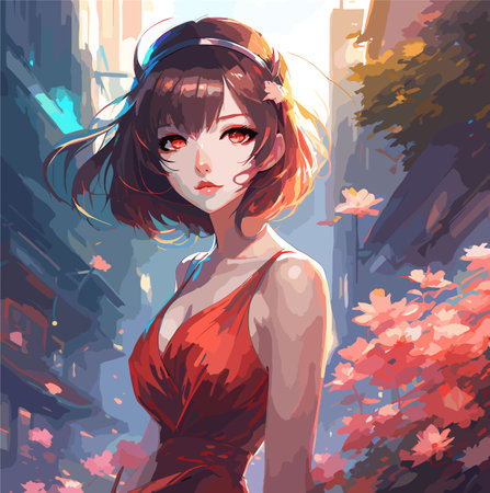 beautiful women portrait with flowers vector art wallpaper in colorful backgroundのイラスト素材