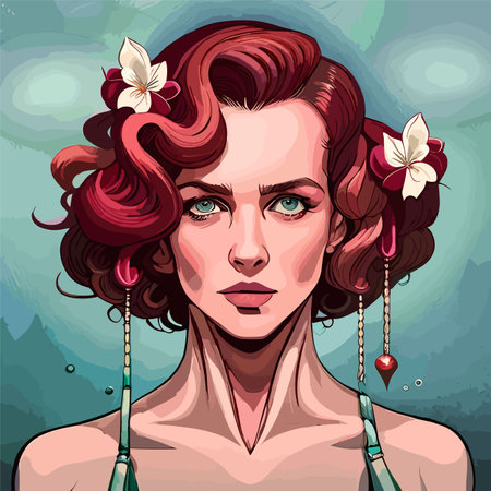 beautiful women portrait with flowers vector art wallpaper in colorful backgroundのイラスト素材