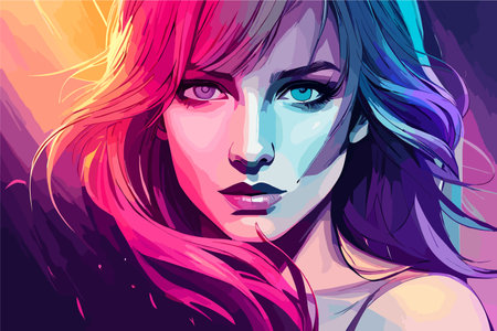 beautiful women portrait vector art wallpaper in colorful backgroundのイラスト素材