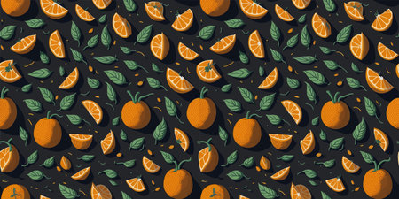 seamless pattern of oranges and green leavesのイラスト素材