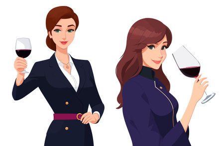 Ilustración de vector art of women holding vine glass - Imagen libre de derechos