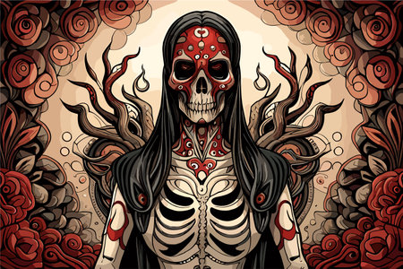 vector art of skull girl in complex background.のイラスト素材