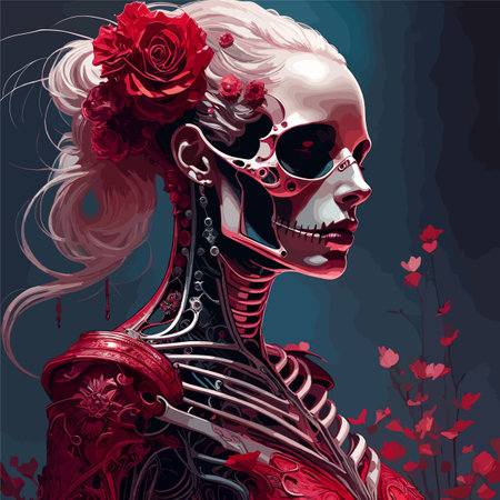 vector art of skull girl in complex background.のイラスト素材