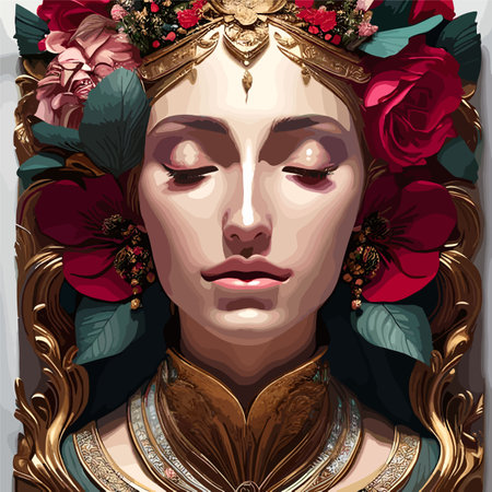 beautiful women portrait with flowers vector art wallpaper in colorful backgroundのイラスト素材