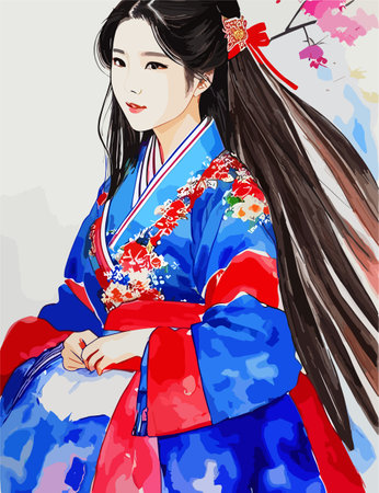 beautiful women portrait with flowers vector art wallpaper in colorful backgroundのイラスト素材