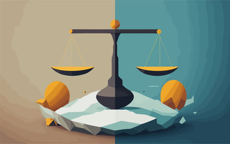 complex vector background image inspired by the concept of balance, using minimalistic elements such as a scale with perfectly weighted objects on each side, symbolizing the equilibrium between different aspects of life.のイラスト素材