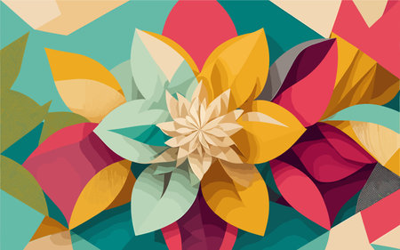 vector background image that portrays the beauty of simplicity, using basic geometric shapes and a limited color palette to depict a single flower in bloom, representing the beauty and elegance that can be found in the most straightforward forms.のイラスト素材