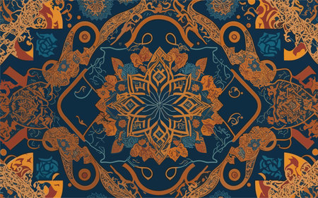 vector style background image that represents the concept of interconnectedness and unity, incorporating intricate patterns, intertwining elements, and symbols of diverse cultures coming together harmoniously.のイラスト素材