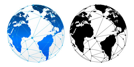 connection lines indicate technology of communication in world goal map, futuristic blue colors and black and whiteのイラスト素材